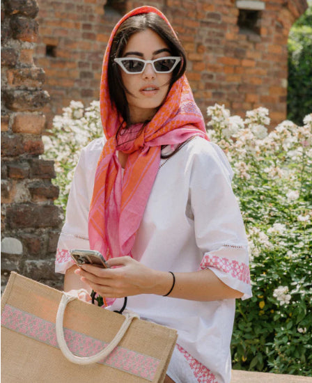 Esmeralda White Cotton Dress with Beehive Embroidery, Lightweight and Elegant Summer Wear