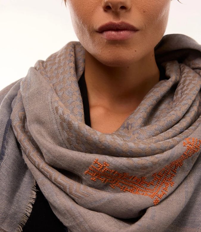 MERINO WOOL & SILK KEFFIYEH SHAWL