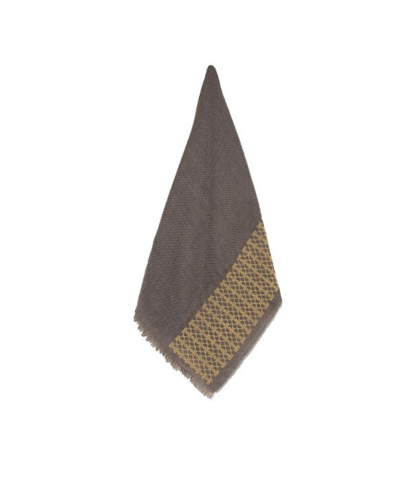 Grey Cashmere & Silk Shawl with Hand-Embroidered Beehive Edge, Lightweight Luxury Accessory
