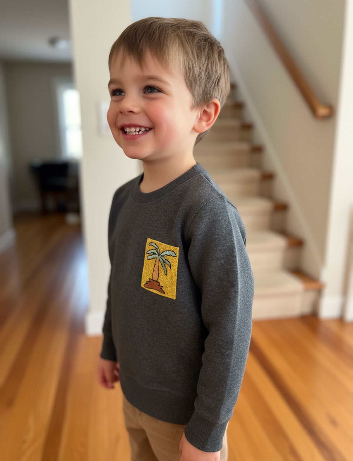 Kids Hand Embroidered Sweatshirt - Anthracite