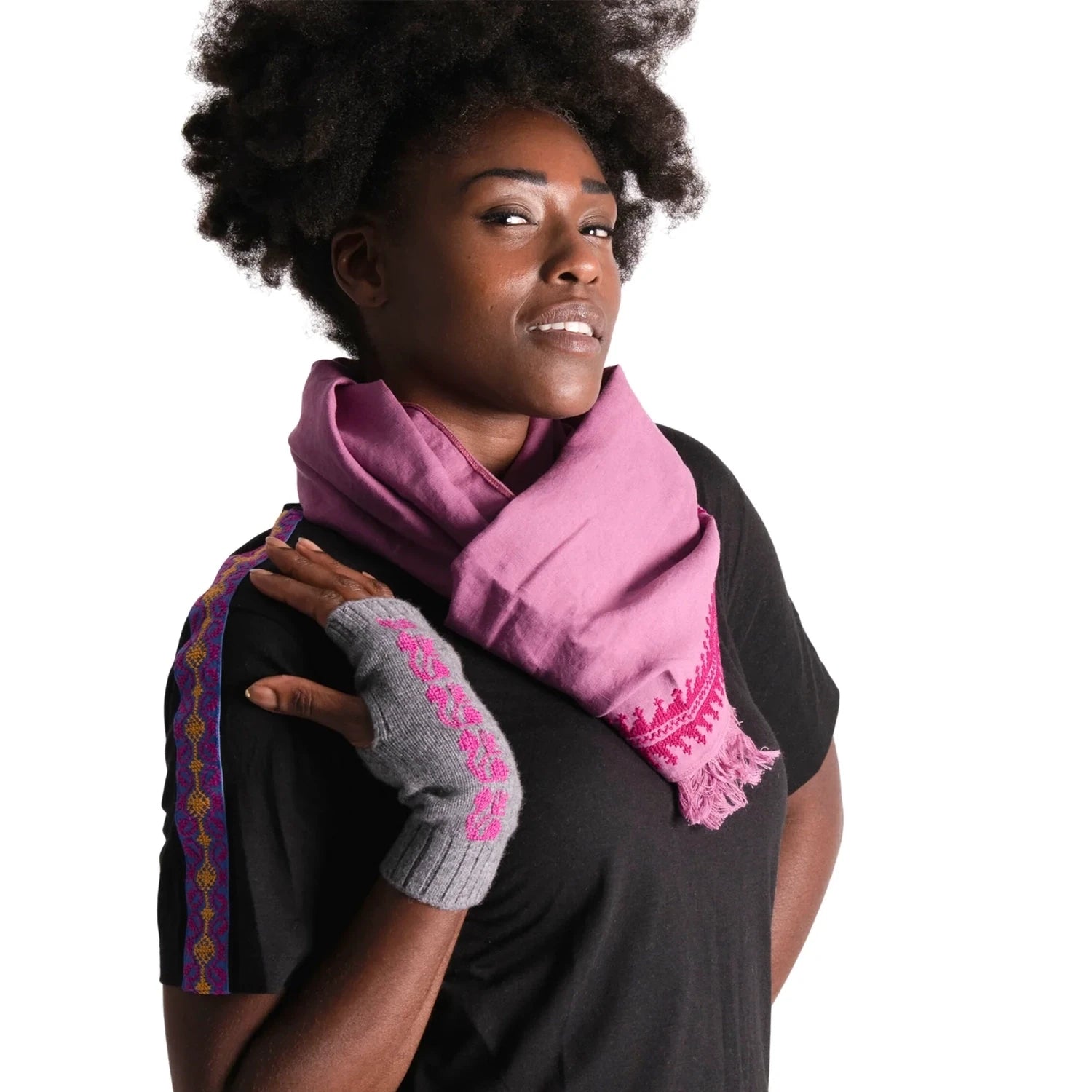 LINEN SHAWL MARY MAGDALENE - PINK