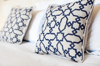 Linen & Cotton Cushion Cover Koutubia® – Navy with Geometric Embroidery