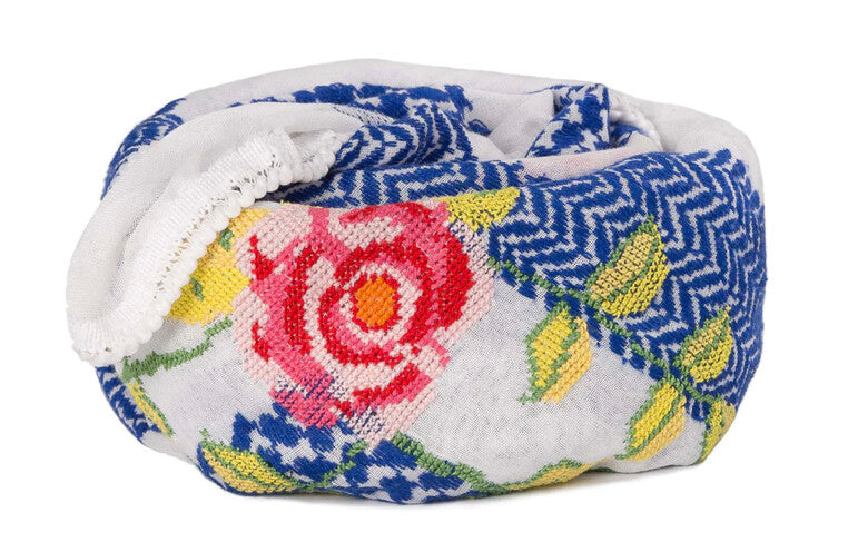 KEFFIYEH - BLUE & WHITE ROSE