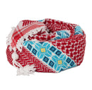 Traditional Jordanian red and white keffiyeh with hand-embroidered detailing.