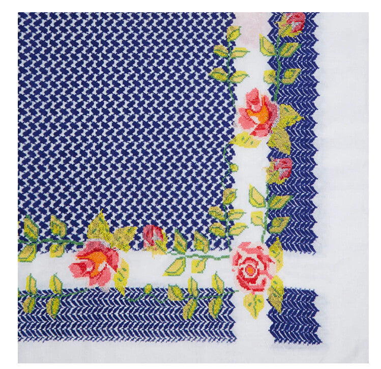 KEFFIYEH - BLUE & WHITE ROSE
