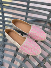 Linen Espadrilles with SEP Beehive Pattern, Baby Pink Embroidery, Breathable Microfiber Insole, and Jute Sole