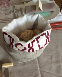 Linen Bread Basket – Handcrafted in Italy, Hand-Embroidered by Palestinian Refugees, Multi-Use Storage Solution