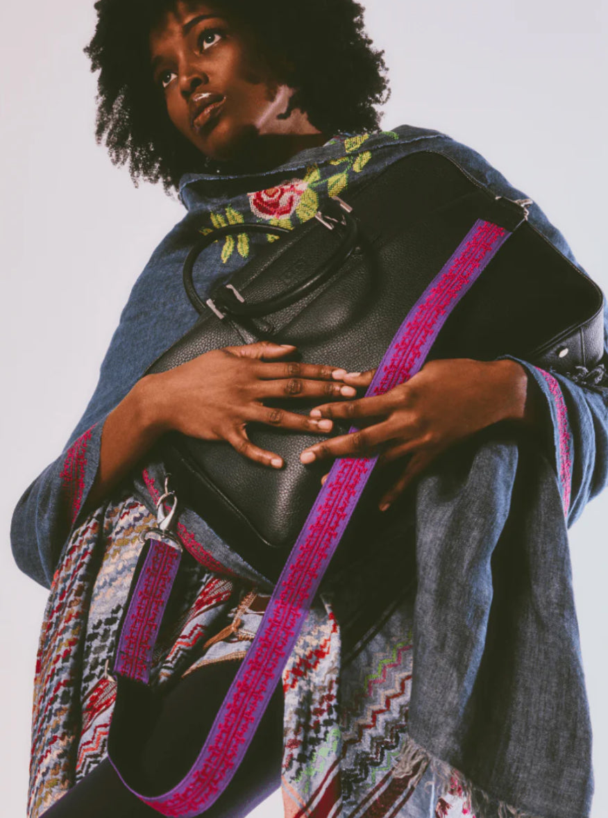 LEATHER BAG STRAP - HAND EMBROIDERED