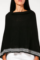 Black Cashmere Poncho with Hand-Embroidered Mary Magdalene Pattern, Lightweight Luxury Accessory