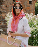 Esmeralda White Cotton Dress with Beehive Embroidery, Lightweight and Elegant Summer Wear