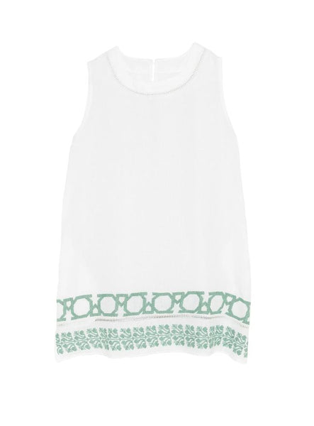 WHITE LINEN DRESS - SHORT SLEEVELESS - SAGE