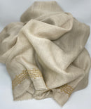 Beige Cashmere & Silk Shawl with Hand-Embroidered Ibrahim Edge, Lightweight Luxury Accessory
