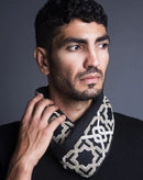 Alhambra Black Linen Scarf, Hand-Embroidered in Jordan with Iconic Pattern, Unisex and Lightweight