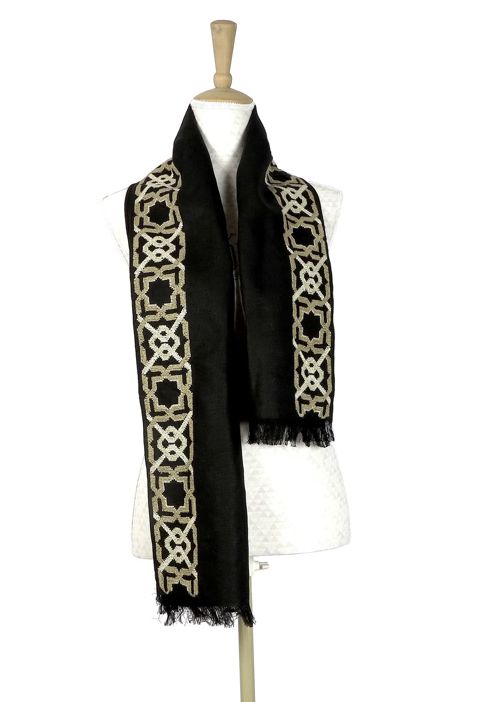 LINEN SCARF ALHAMBRA - BLACK
