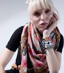 Multicolor Keffiyeh with Hand-Embroidered SEP Patterns, Lightweight Scarf