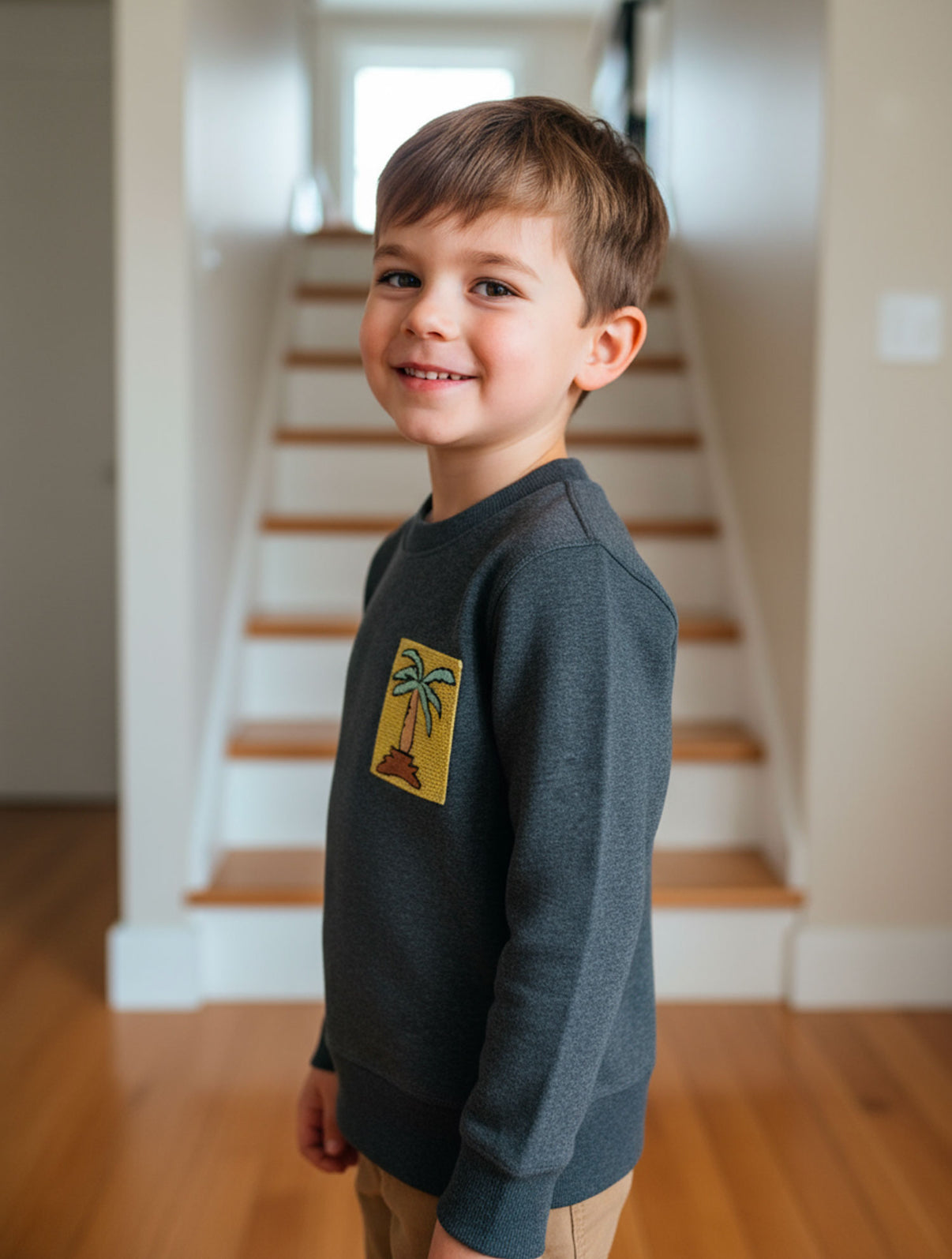 Kids Hand Embroidered Sweatshirt - Anthracite