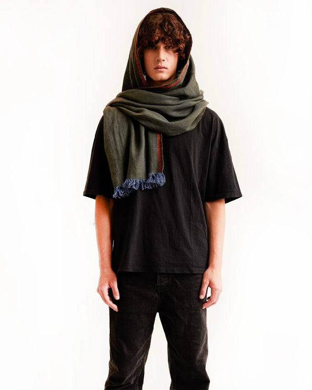 KHAKI LINEN SHAWL ROSE